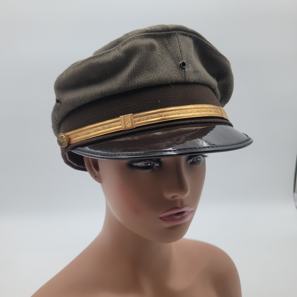 Vintage 1950s Auxiliary Police Cap Edw Kohler Mfg Co Gold Braid Brown 7 5/8